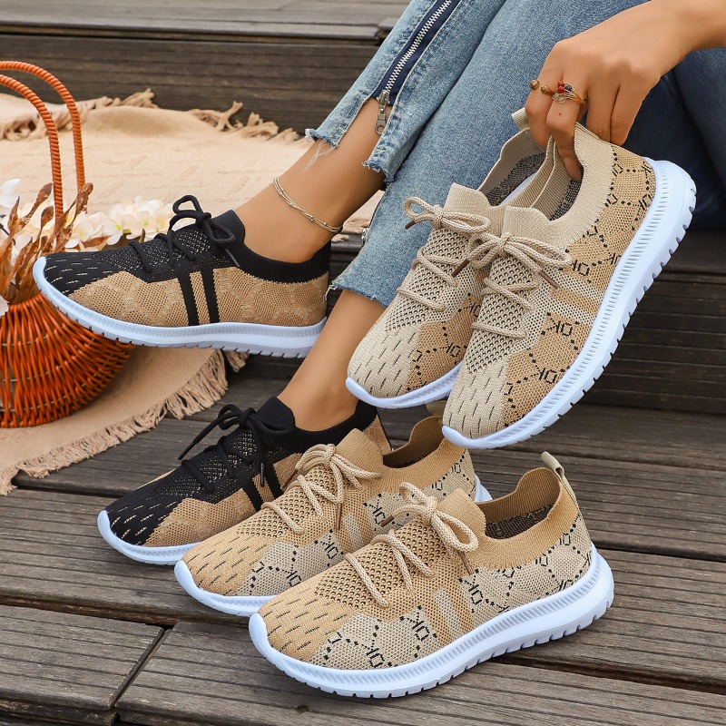 2026 Yeni Bağcıklı Yuvarlak Ka - Knit Fabric Lace Up Sneakers incelemesi ve fiyatı